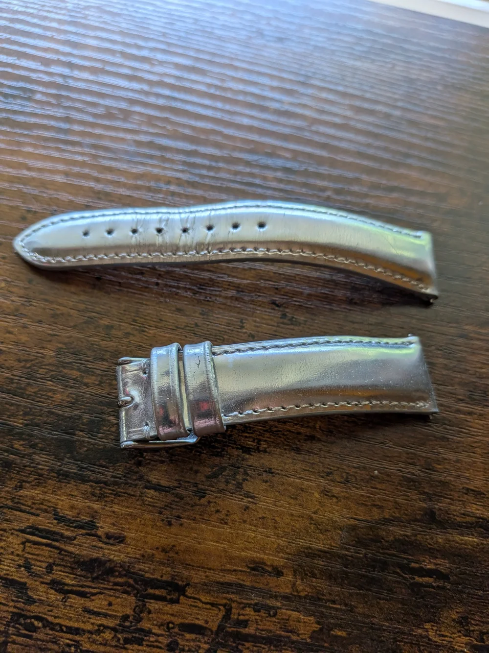 Michele Silver Leather Watch Band